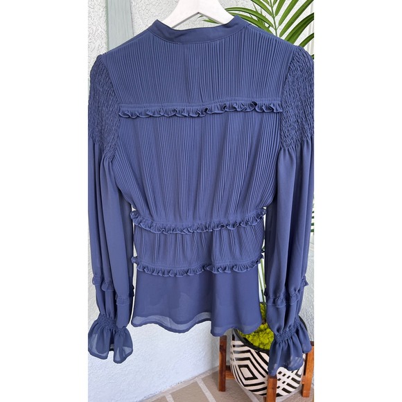 Cistar New York Blouse Ruffles Smocked Waist Balloon Sleeves Pleated Blueberry S - Picture 9 of 17